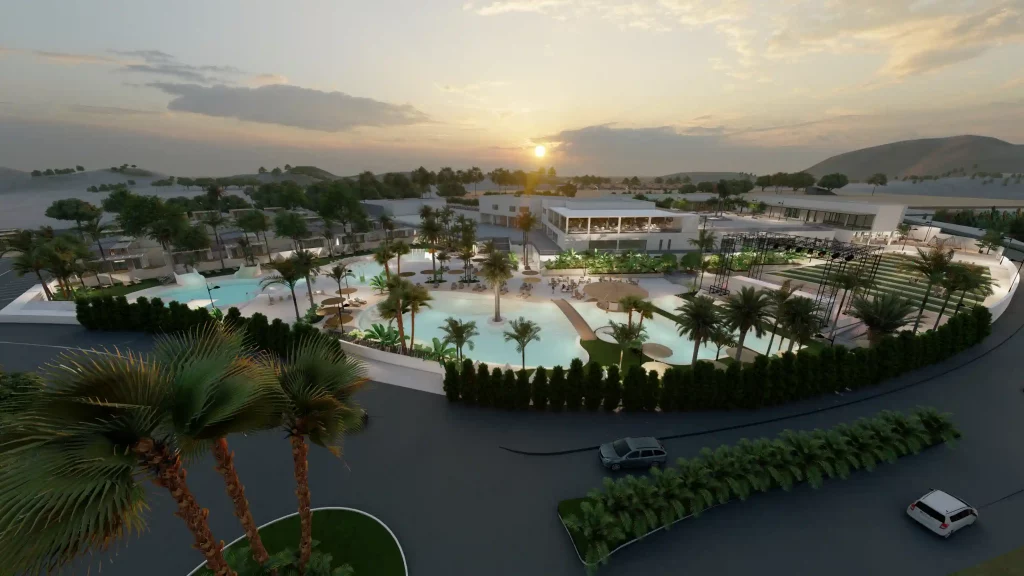 Piscina y áreas de ocio para familias en Bungalia